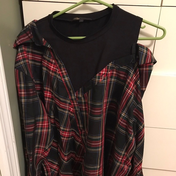 Maje red plaid tartan off shoulder top - Picture 3 of 4
